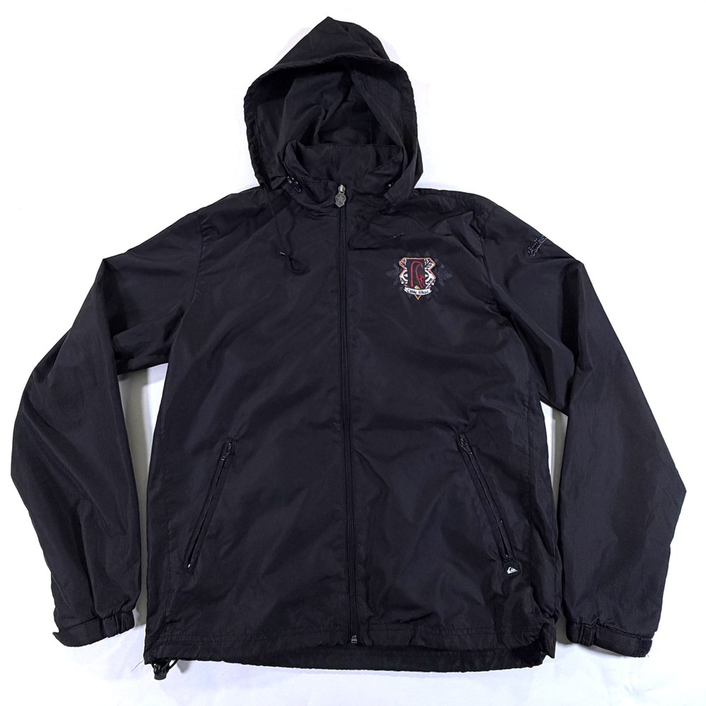 Vintage Quiksilver Eddie Aikau Windbreaker Jacket Mens S‎ Black Embroidered RARE